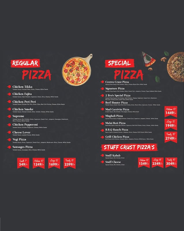 2 Bro's Pizza menu