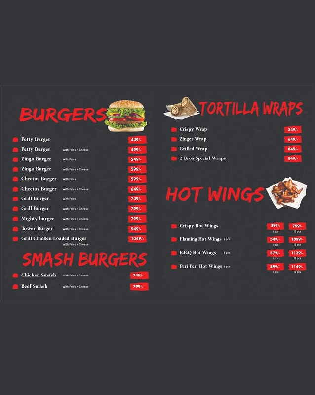 2 Bro's Pizza menu
