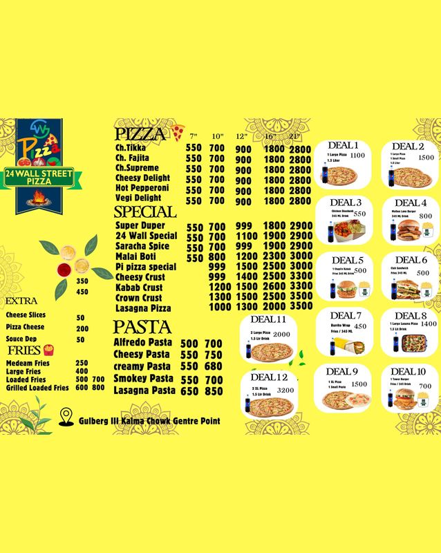 24 Wall Street Pizza menu