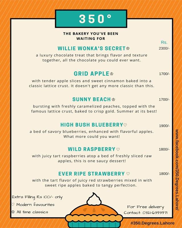 350 Degrees menu