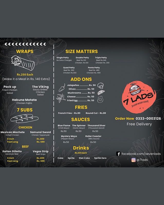 7 Lads menu