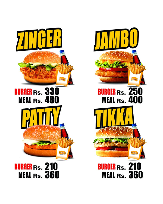 Ahmad Burger menu