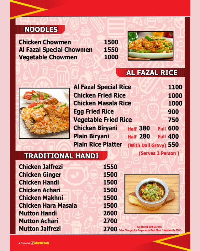 Al-Fazal Restaurant menu