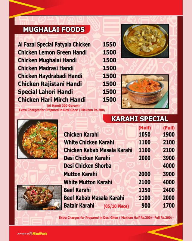 Al-Fazal Restaurant menu