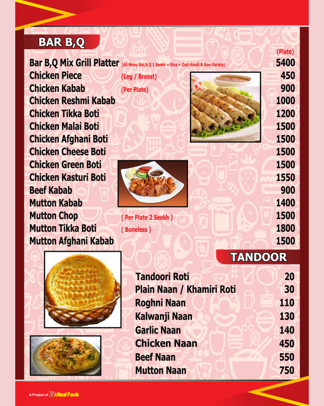 Al-Fazal Restaurant menu