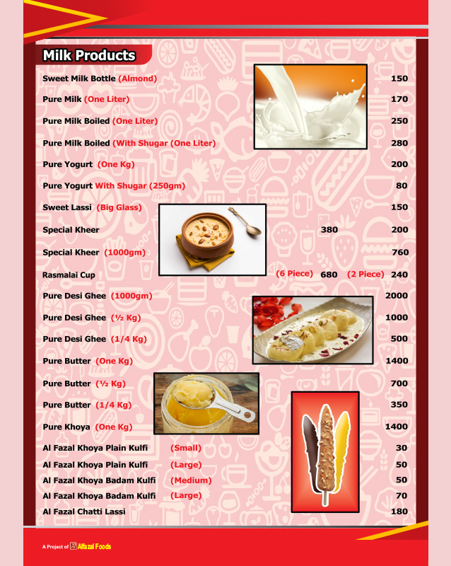 Al-Fazal Restaurant menu