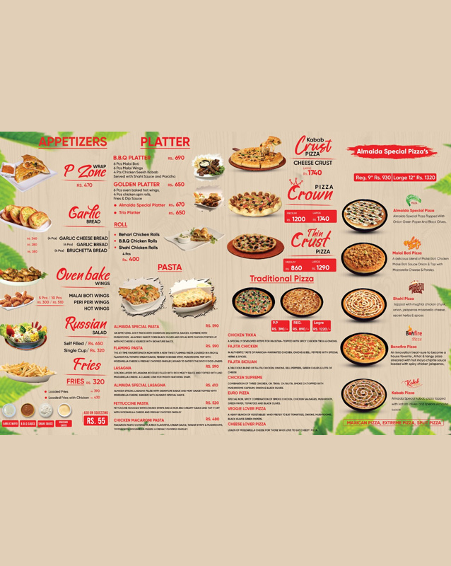 Almaida Pizza Garden menu
