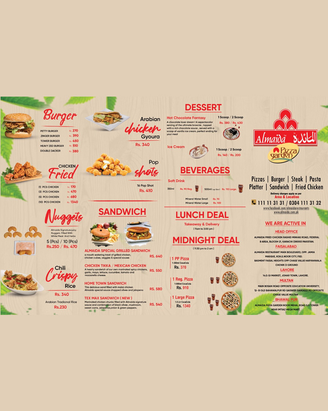 Almaida Pizza Garden menu