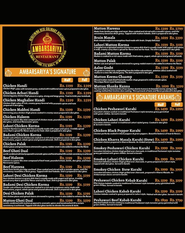 Ambarsariya Restaurant menu