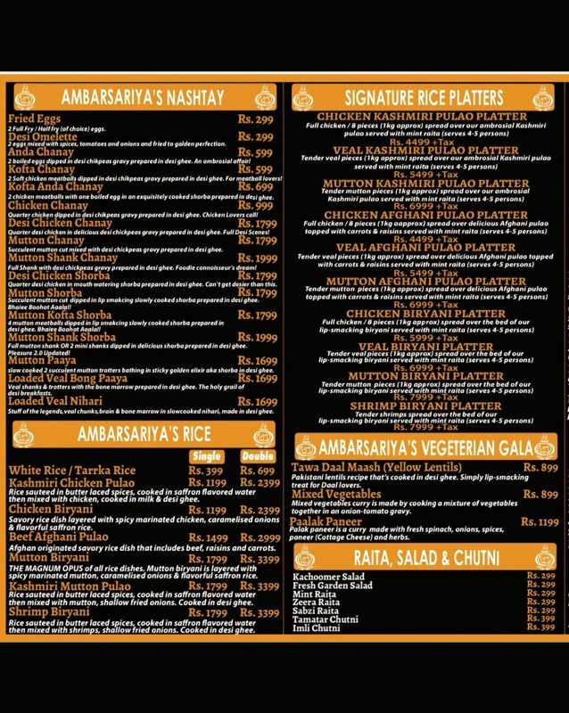 Ambarsariya Restaurant menu