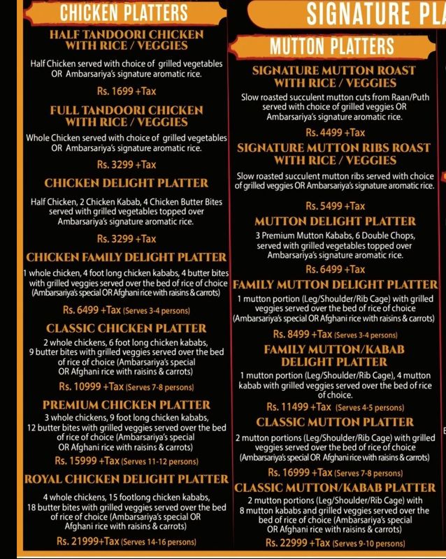 Ambarsariya Restaurant menu