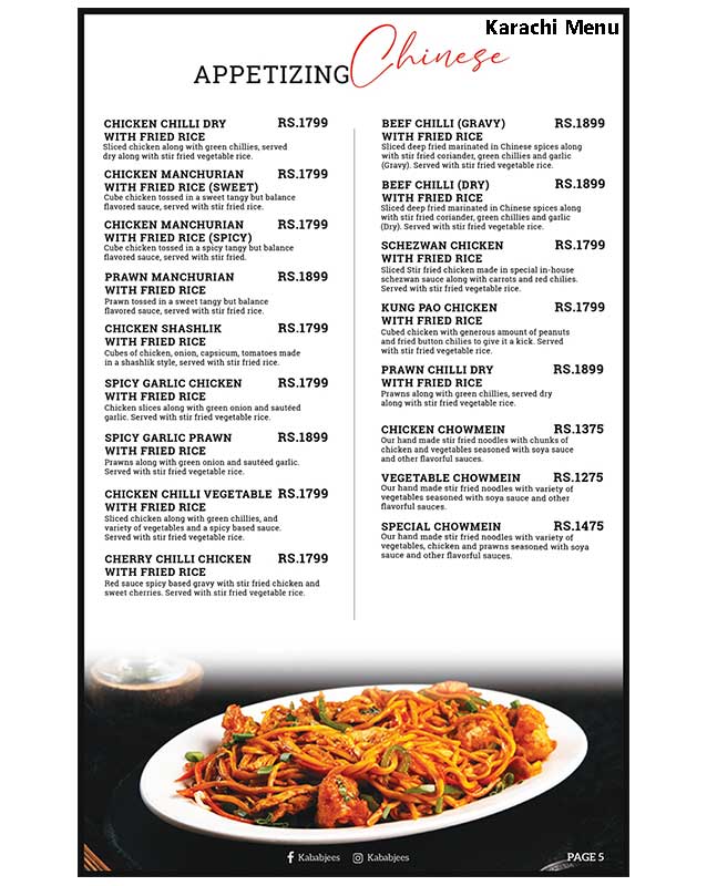 Kababjees menu