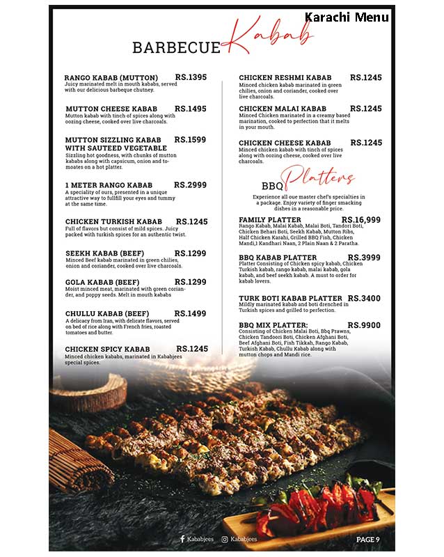 Kababjees menu