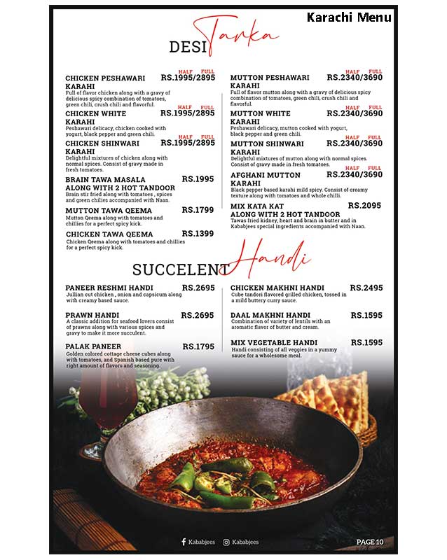 Kababjees menu