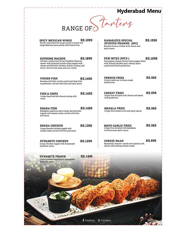 Kababjees menu