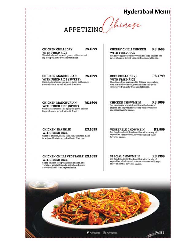 Kababjees menu