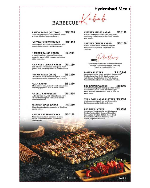 Kababjees menu