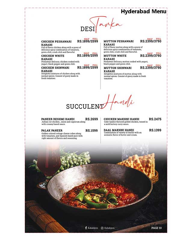 Kababjees menu