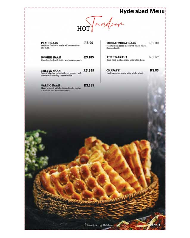 Kababjees menu