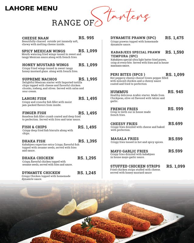 Kababjees menu