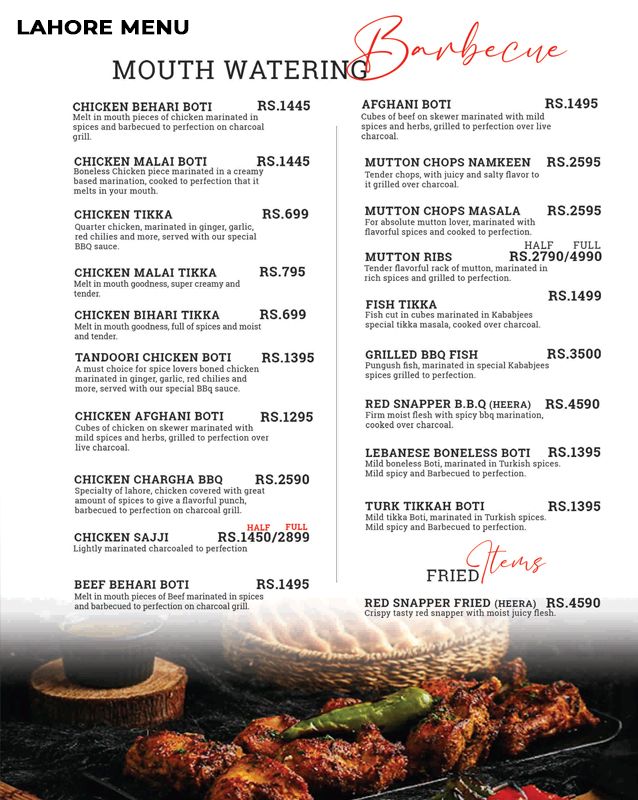 Kababjees menu