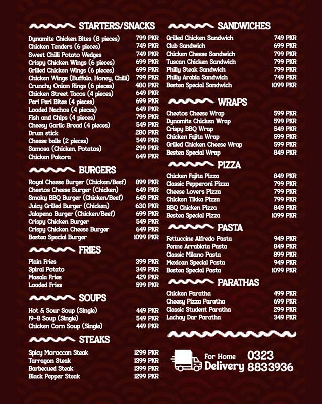 Bestea Cafe menu