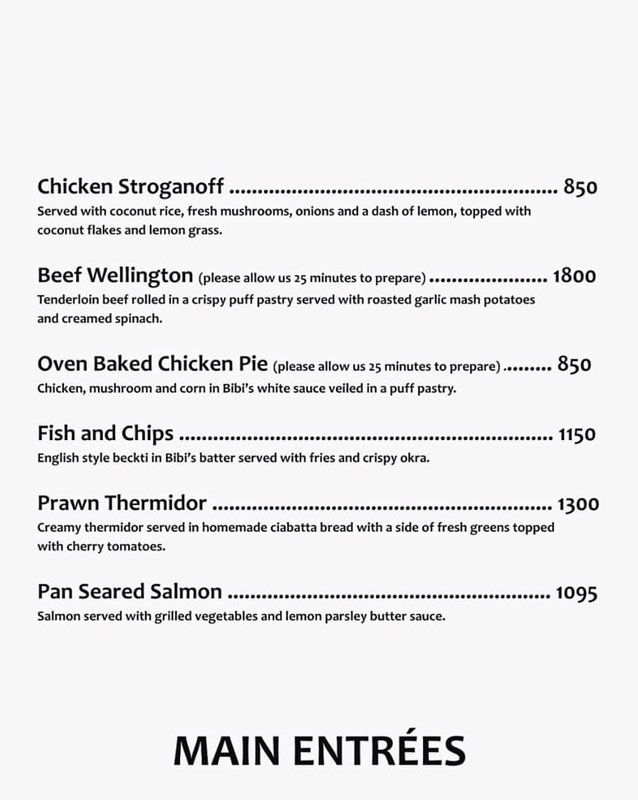 Bibi's Pink menu
