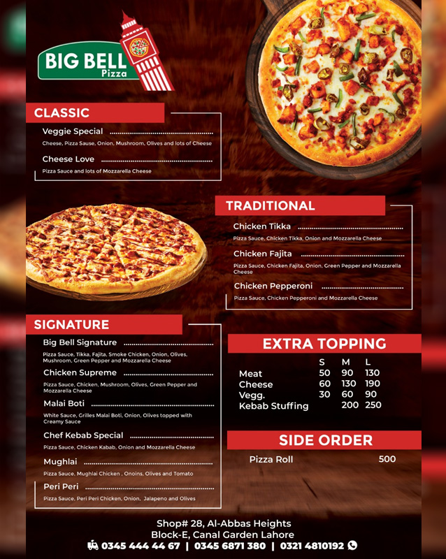 Big Bell Pizza menu