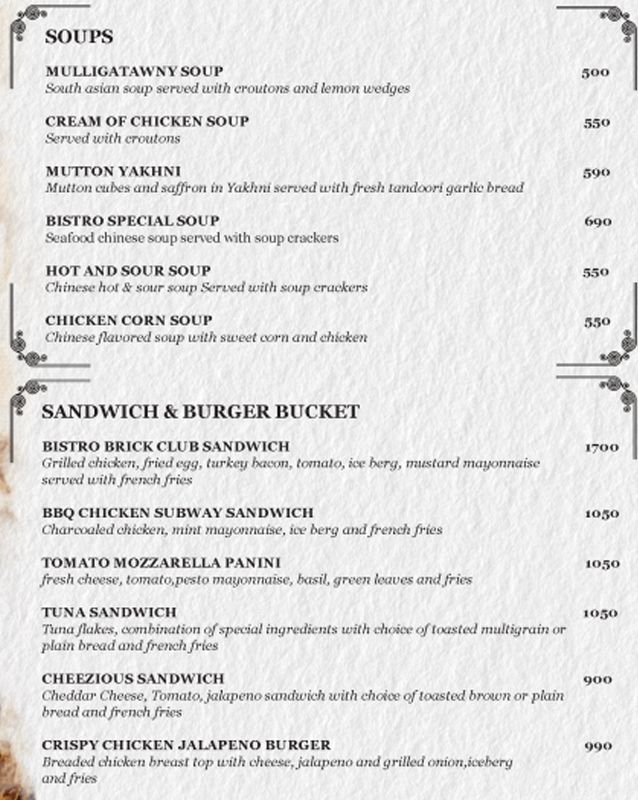 Bistro Emporium Restaurant – The Nishat Hotel menu