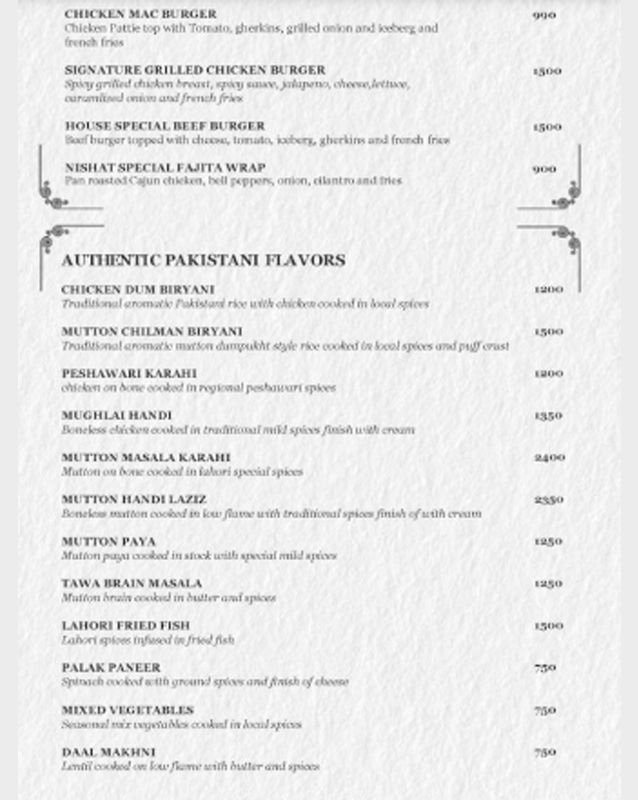 Bistro Emporium Restaurant – The Nishat Hotel menu