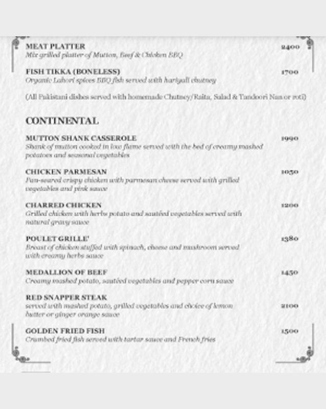 Bistro Emporium Restaurant – The Nishat Hotel menu