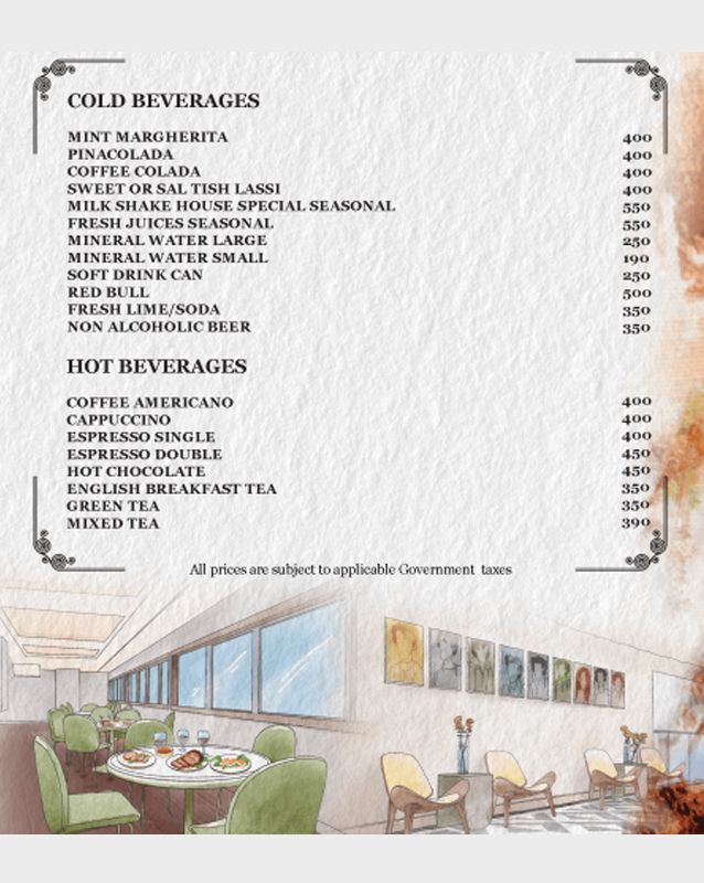 Bistro Emporium Restaurant – The Nishat Hotel menu