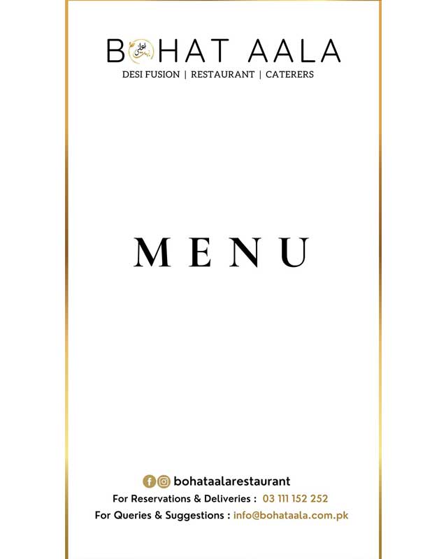 Bohat Aala Restaurant menu