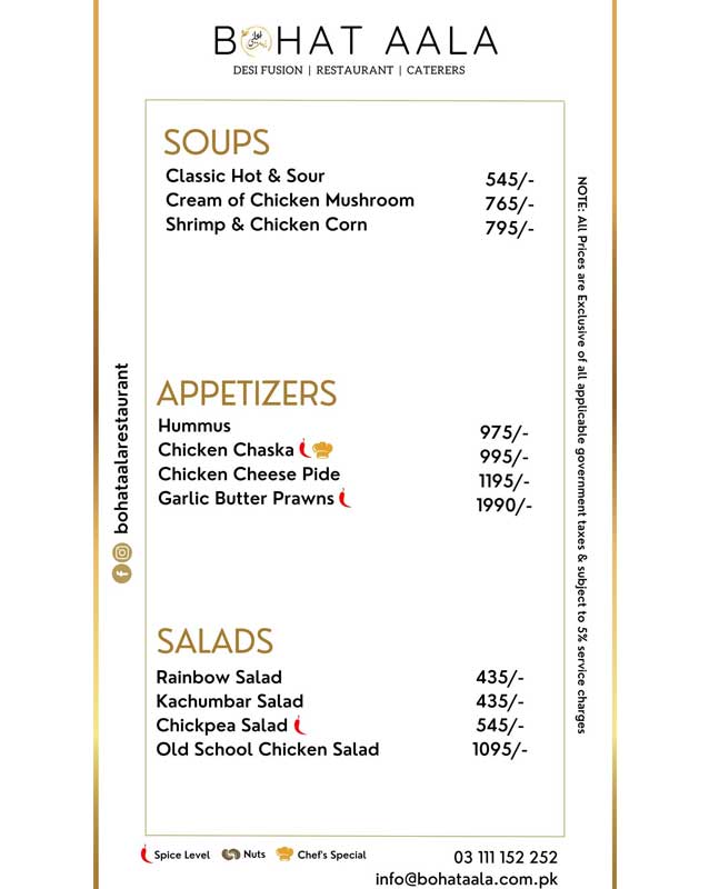 Bohat Aala Restaurant menu