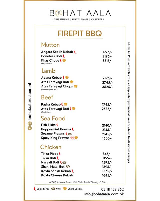 Bohat Aala Restaurant menu