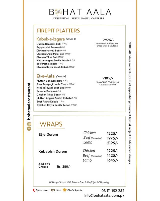 Bohat Aala Restaurant menu