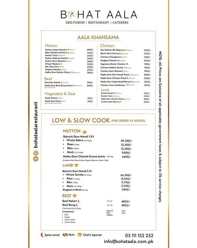 Bohat Aala Restaurant menu