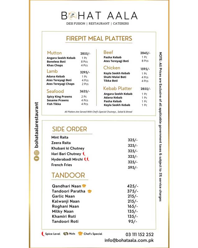 Bohat Aala Restaurant menu
