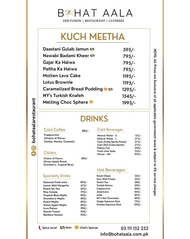 Bohat Aala Restaurant menu