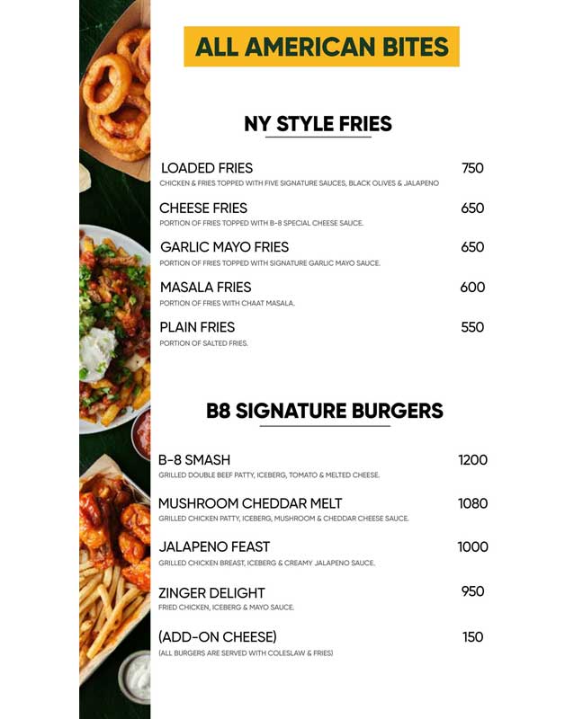 Boulevard 8 Food Court menu