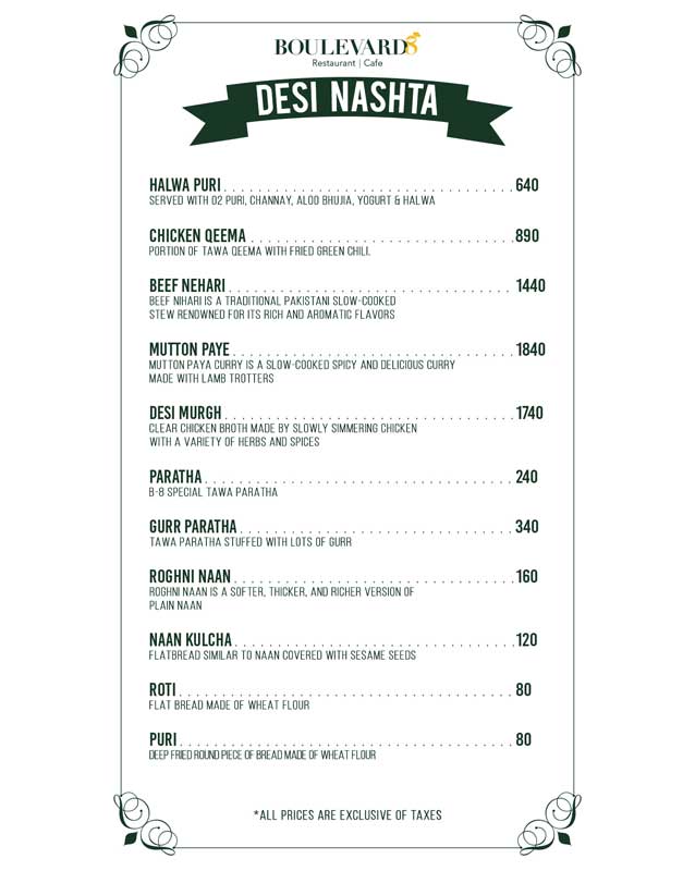 Boulevard 8 Food Court menu