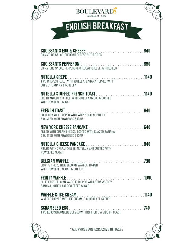 Boulevard 8 Food Court menu