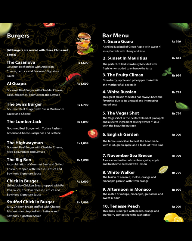 Bovinoes menu