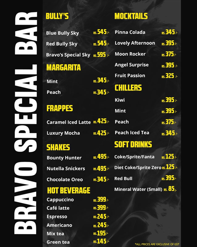 Bravos menu
