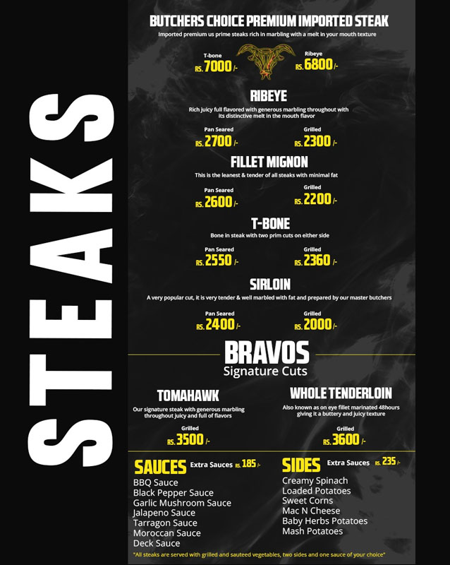 Bravos menu