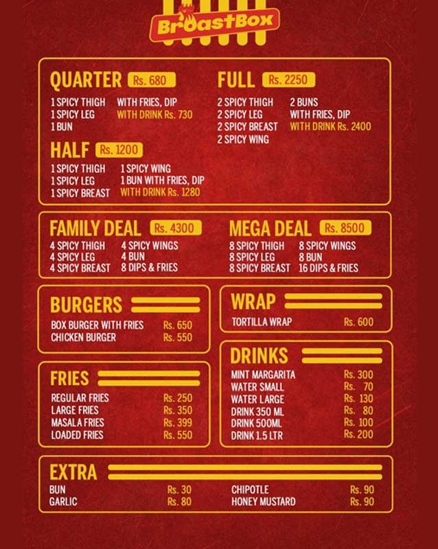 Broast Box menu