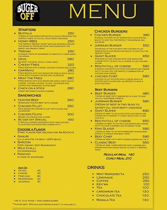 Bu'ger Off menu