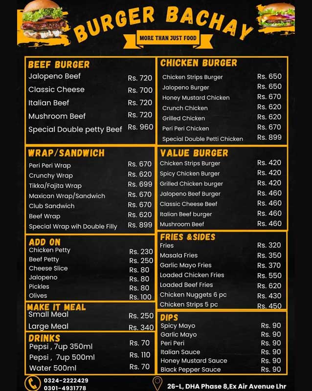 Burger Bachay menu