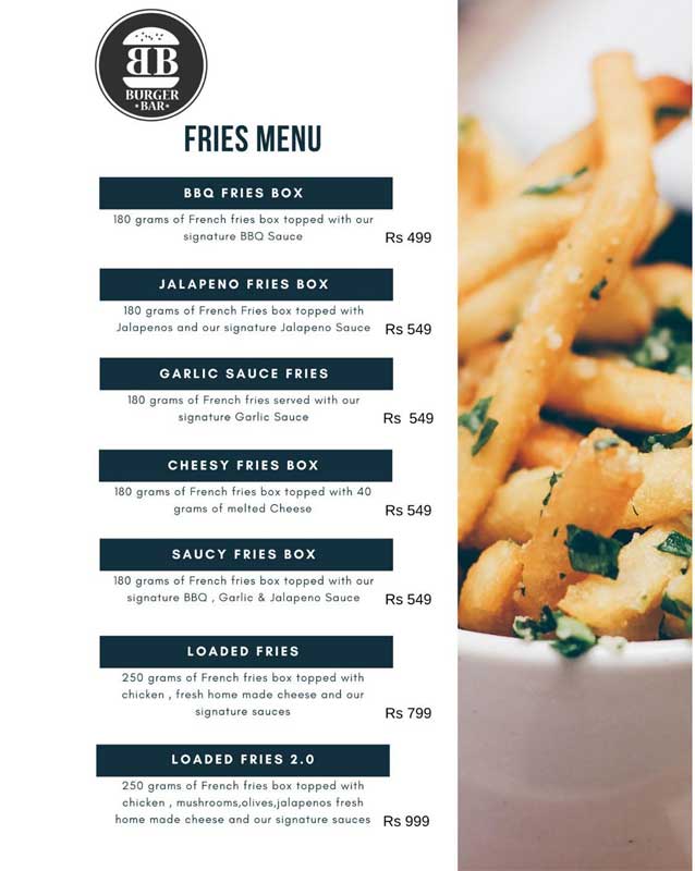 Burger Bar menu