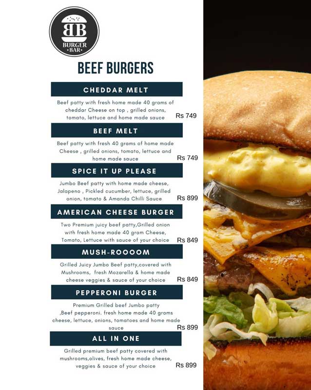 Burger Bar menu